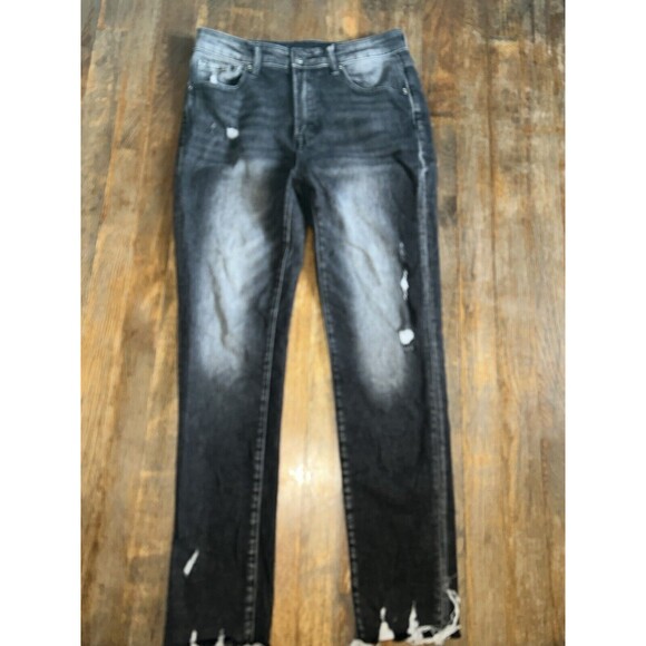 Risen Jeans Womens 7/28 Stretch Skinny Distressed Black - Picture 1 of 8